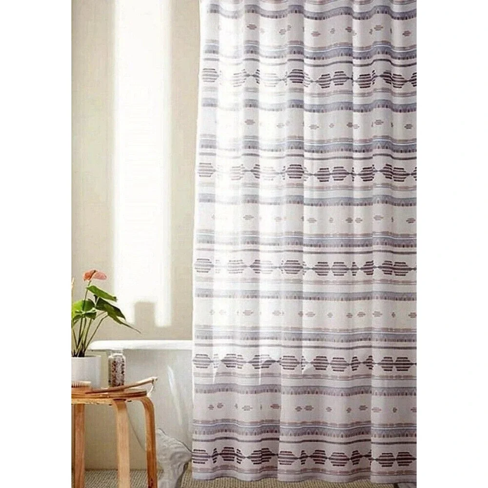Sage White and Gray Striped Aztec Shower Curtain